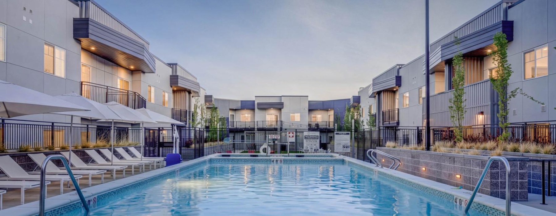 a swimming pool in a city